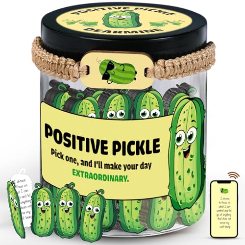 DEARMINE 60 Positive Pickle Cards Jar, Affirmation Cards, Stocking Stuffers,