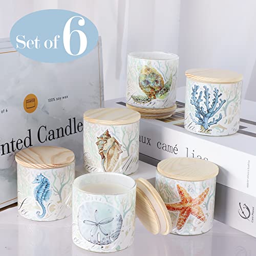 Immeiscent Ocean Scented Pillar Candles, Glass Jar Candles With Wood Lids, 3.52 Oz Natural Soy Wax Candle, Aromatherapy Candles For Home Scented, Candle Gift, Spa, Set Of 6 #TOP1