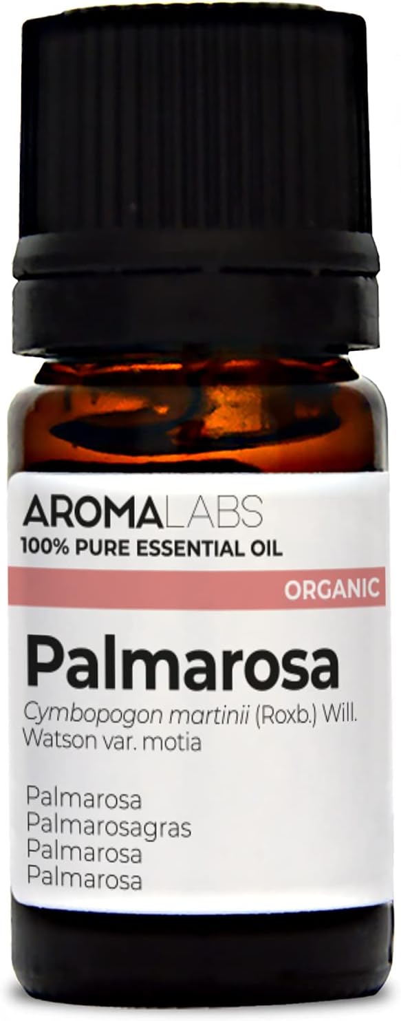 BIO - PALMAROSA Essential Oil - 5mL - 100% Pure, Natural, Chemotyped and AB Certified - AROMA LABS (French Brand)EU Organic