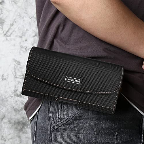 Nylon Belt Holster For Iphone 14 Plus, Iphone 14 Pro Max, 13 Pro Max, 12 Pro Max, 11 Pro Max, Xs Max With Phone Case Installed. Phone Pouch With Chestnut Stitching, Magnetic Cover, Belt Loops, Id Slot #TOP1