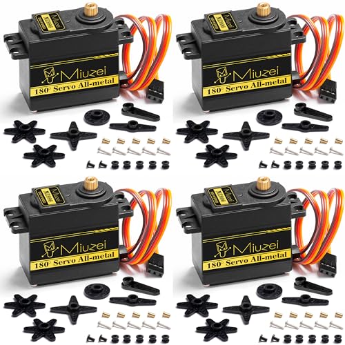 Miuzei 15KG Digital Servo Motor Metal Gear High Speed Torque Servo Motor for RC Car 1:8 1/10 12 Helicopter Airplane Car Boat Robot Arm Control （4pcs）