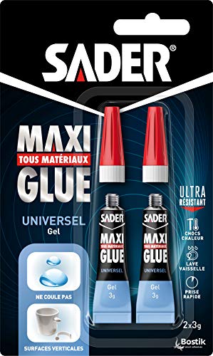 Sader Colle de Réparation Maxiglue Universel Gel - 2 Tubes de 3 g - Prise instantanée Translucide