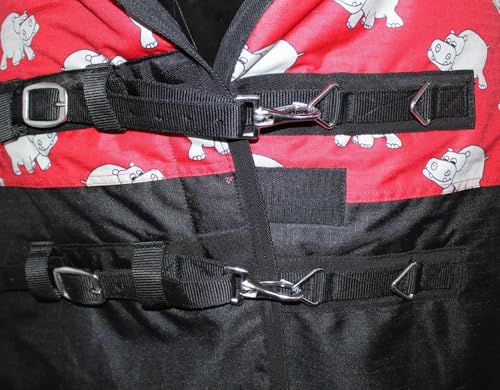 Horsemasters Combo Hippo Waterproof Turnout Rug 200g – Lightweight Full Neck Horse Rug | Breathable 600D Ripstop Material, Adjustable Straps, Shoulder Gussets & Fun Animal Print Design,Red