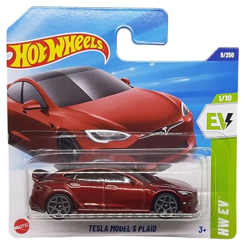 Hot Wheels Tesla Model S Plaid HW EV 1/10 (9/250) HYW86 Rojo 2025 + Protector Short Card Frikimonkey