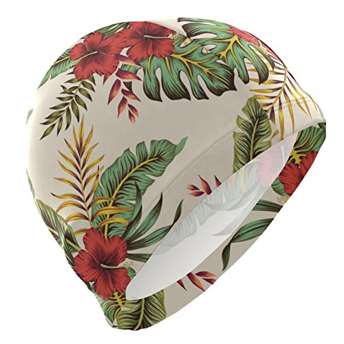 Hupery Palm Leaves Swim Cap Easy Put On/Off Swimming Caps Long Hair Short Hair Swim Caps for Adult Youth Women Men