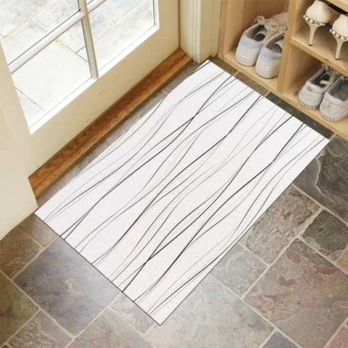 CEDNXOER Felpudo Entrada Casa 50 x 80 cm, Alfombra Entrada Casa Interior Antideslizante Simple Ondulado, Lavable Felpudo de Alfombrilla Rayas Elegantes, Interior Tapete Blanco