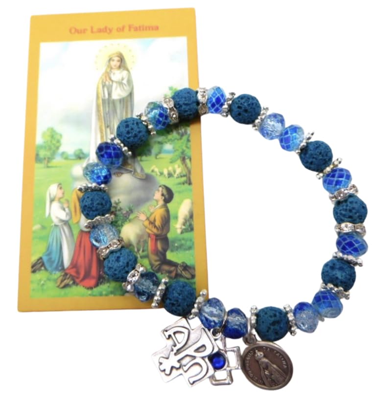 Westmon Works Our Lady of Fatima Bracelet Set Catholic Ladies Fashion Accessory with Glass and Resin Beads Metal Charms and Holy Prayer Card4