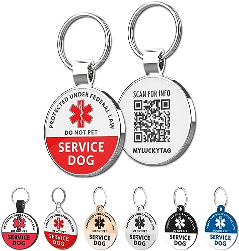 MYLUCKYTAG Service Animal ID Tag with QR Code | Online Profile & Location Alert Email | for Dogs and Cats Collar