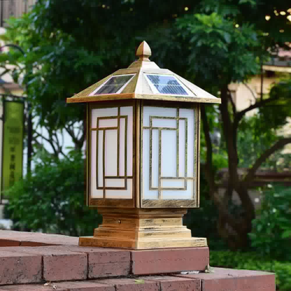 LED Solar Lampions Automatisches Ein- und Ausschalten Vintage Fenster Design Aluminium Druckguss Säulenlampe IP65 Wasserdichte Staubkappe Lichter mit Pier Montage