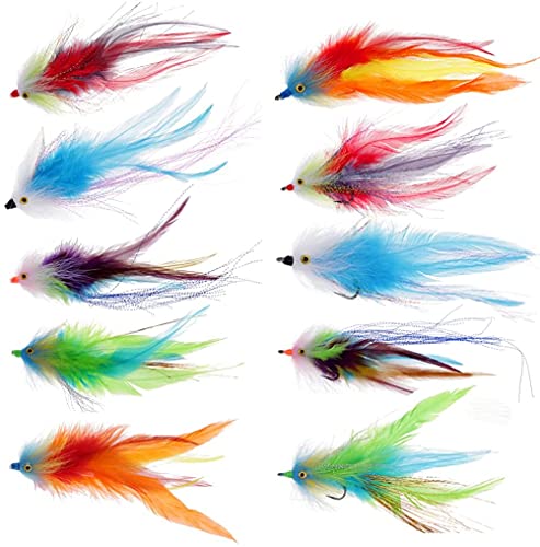 Generic 2 Pieces Artificial Feather Fly Fishing Saltwater Flie Streamer Steelhead Salmon Striper Pike Trout with Hook