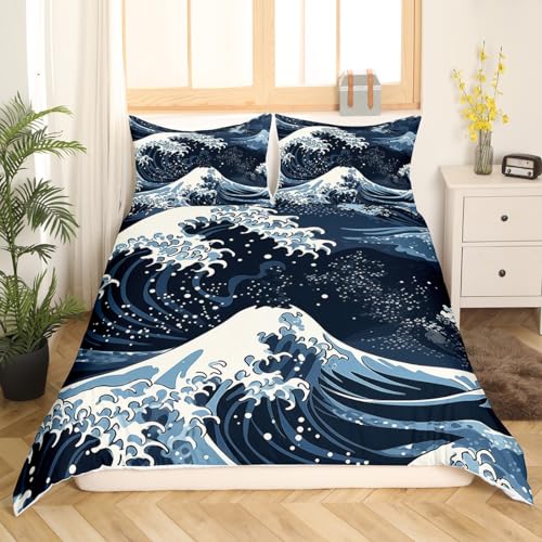 Feelyou Boys Girls Ocean Wave Bedding Set Full Size, Nautical Style Duvet Cover Kids Coastal Comforter Cover Sea Beach Teens Bedspread Cover Bedroom Decor Microfiber Quilt Cover 3Pcs(No Comforter) - Image 2