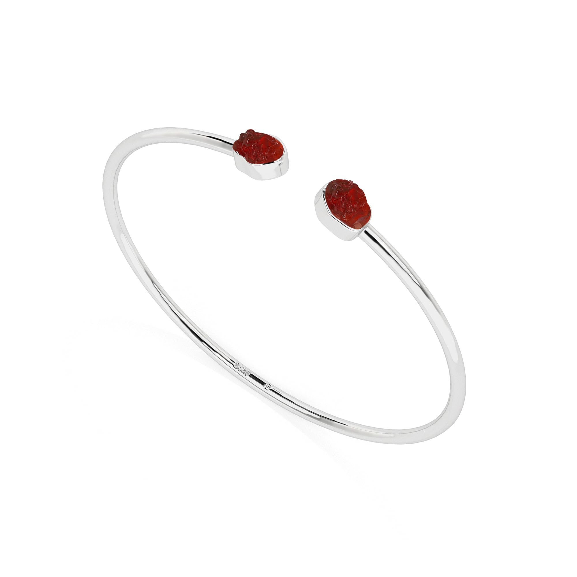 LUSTRE AND LIGHT Natural Rough Red Garnet 2 Stone Adjustable Twister Bangle Bracelet for Women in Sterling Silver, January Birthstone Jewelry Gifts