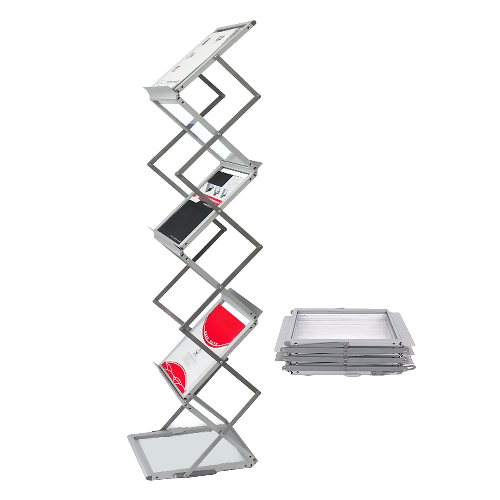 ASerZenith Floor Standing Magazine Rack, Portable Newspaper/Brochure/leaflet Display Stand, Foldable for Office/Home/Hotel Lobby