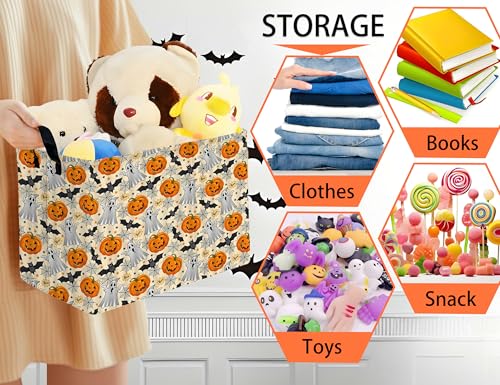 Image of Large Halloween Themed Candy Gift Boo Basket for Kids Baby Personalized Adults Storage Bin Fall Decor(Boo Bat Pumpkin Spooky)