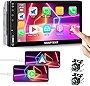 Double Din Car Stereo Radio Audio Receiver Compatible with Carplay, Android Auto, Mirror Link, 7 Inch Full Touchscreen Car Stereo, Front Backup Camera, Bluetooth, USB/TF/AUX Port, A/V Input, FM/AM