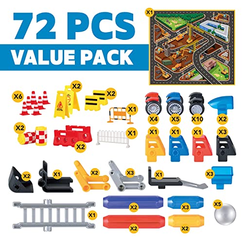 Cars Magnetic Building Blocks, New Shapes For Creating Endless Colorful Builder Trucks Including Play Mat, Selected Construction Signs Road, Montessori Stem Toy For Developing Skills For Boys & Girls #TOP6