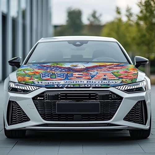 Image of God Bless the USA Car Hood Cover Polyester Elastic Fabrics Washable Suitable for Large SUV and Pickup Trucks 39x59in