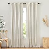 NICETOWN Natural Linen Curtains for Bedroom, Back Tab & Rod Pocket with Pleat Tab Privacy Added Curtains & Drapes with Light Filtering Window Treatments for Living Room, W52 x L95, 2 Panels