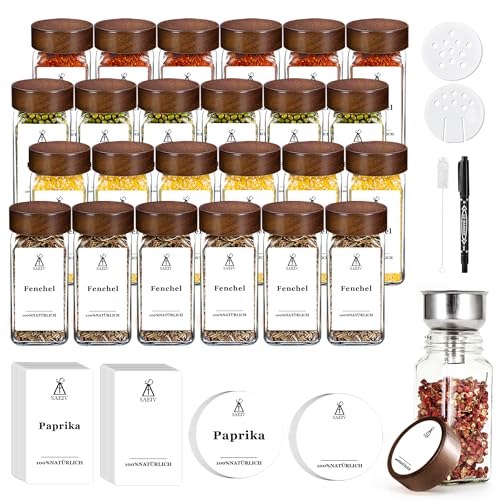 Lot de 35 Pots à Épices de 120 ml Bocaux à Épices, En verre Scellé - Pour Étagère à éÉpices, Porte-épices, Pots à Épices Avec Couvercle en Bois...