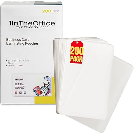 1InTheOffice Business Card Laminating Pouches 5 Mil (200 Count)