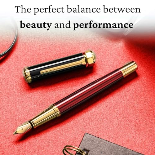 Image of Ellington Pens Luxury Fountain Pen Set - Extra Fine Nib - Includes 3 Ink Cartridges, Refillable Ink Converter, Gift Box-Fountain Pens For Writing, Calligraphy, Journaling, Sketching (Crimson Blend)