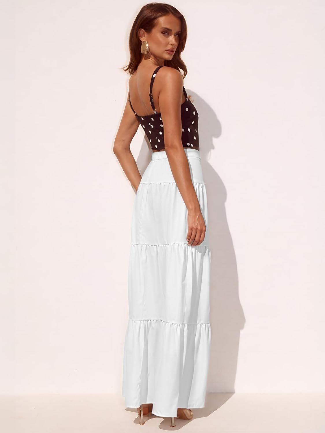 YUUNDAI Women’s High Waist Tiered Maxi Skirt Flowy Boho Long Skirt with Pockets