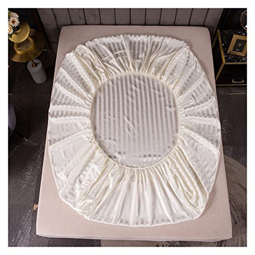 GMGQJST Sabanas Seda Sábana Bajera a Rayas Simples con Banda elástica Funda de colchón de satén for Cama Doble Sábanas de Cama Jacquard de satén(5,2 Pillowcase 50x75cm)