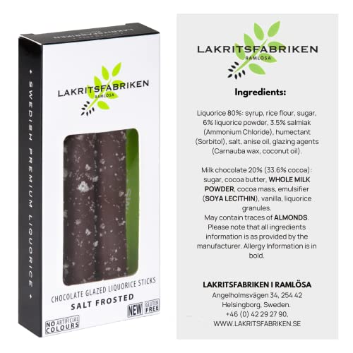 Lakritsfabriken Ramlosa Chocolate Glazed Liquorice Sticks - Chocolate Glazed Salt Frosted - Juicy, Gluten Free, Chewy & Vegan - Soft Black Licorice - Licorice Candy From Around The World - European Candy - 1.59 Oz #TOP3