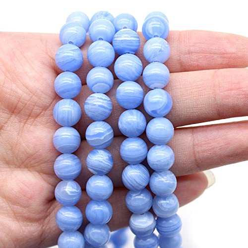 HZLXF1 Blue Lace Agates Stone Chalcedony Round Loose Spacer Beads 4 6 8 10 12MM Pick Size For Jewelry Making DIY Bracelet (Color : Blue, Item Diameter : 8mm approx 46beads)