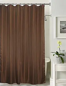 Lushomes Shower Curtain, Striped Brown Satin Stripe, Polyester Waterproof 6x6.5 ft with Hooks, Non-PVC, Non-Plastic, for Washroom, Balcony for Rain, 12 Eyelet & Hooks (6 ft W x 6.5 Ft H, Pk of 1)