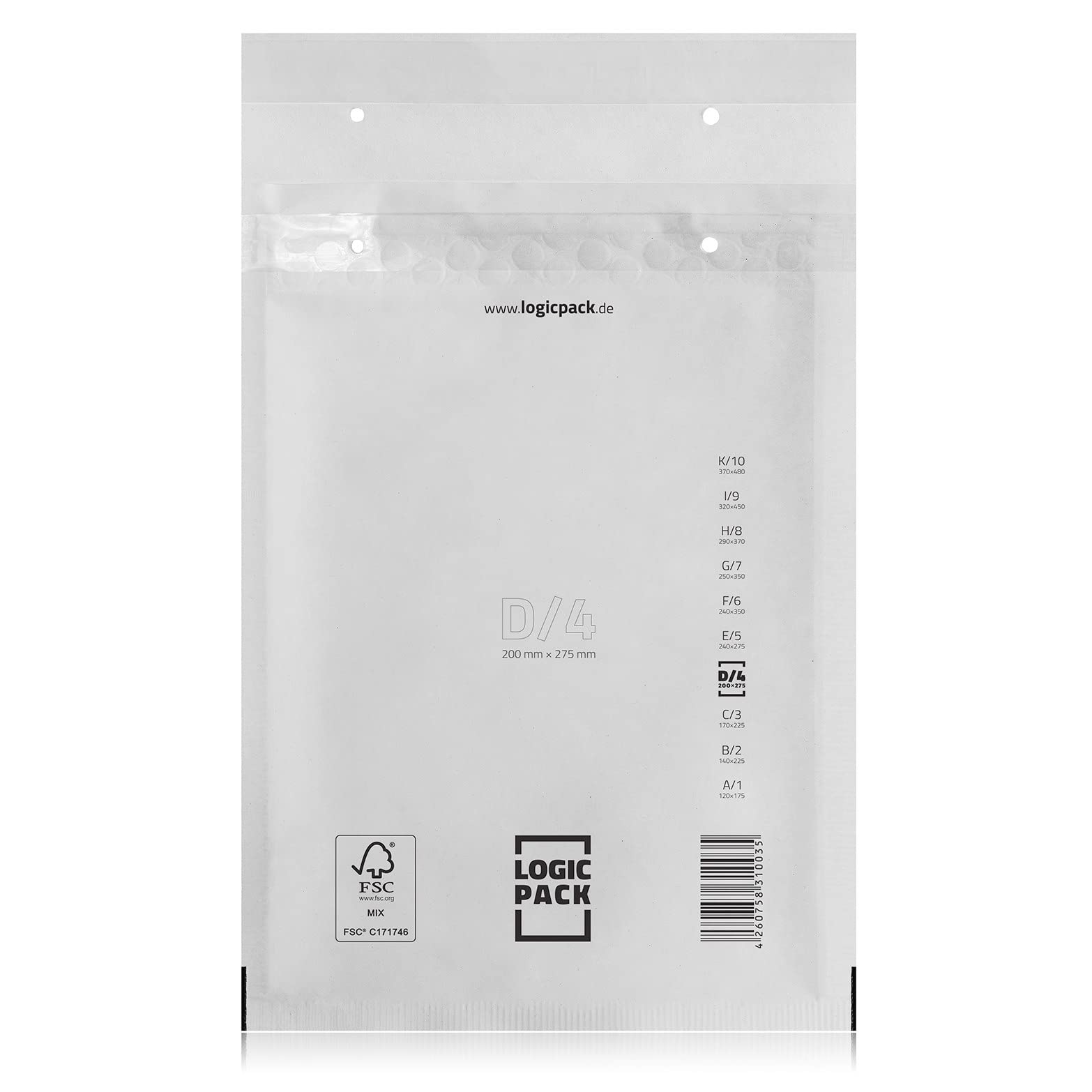 D4 100 St. Luftpolstertaschen Luftpolsterversandtaschen LOGIC PACK D/4 Weiß 200×275 Luftpolsterumschläge