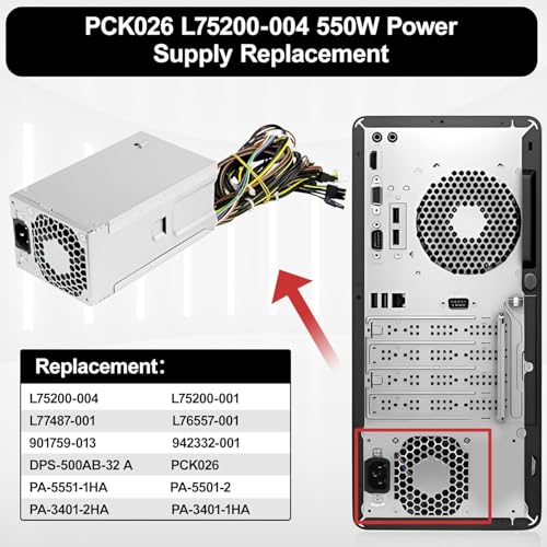 Alimentatore PCK026 550W migliorato Compatibile con gli alimentatori HP Z2 Z1 EliteDesk 800 880 G4 G5 G6, sostituisce L75200-004, L75200-001, L77487-001, L76557-001, PA-51, PA-5551, -1HA e PA-5501-2 - Alimentatore - Immagine 3