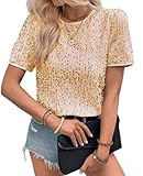 MINTLIMIT Damen Pailletten Oberteil Kurzarm Glitzer Rundhalsausschnitt Bluse Sexy Top für Party Club & Festival