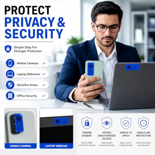 Image of Tamper-Evident Camera Block Void Stickers - Privacy Protection Seals | Anti-Tamper Security Labels for Mobile & Laptop | Void If Removed | Non-Removable Destructible Stickers 20x40mm (100)