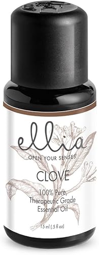 Ellia, Aceite esencial, clavo de olor, 0.5 fl oz, aceite esencial de aromaterapia 100% puro, grado terapéutico (clavo - Eugenia caryophyllata),