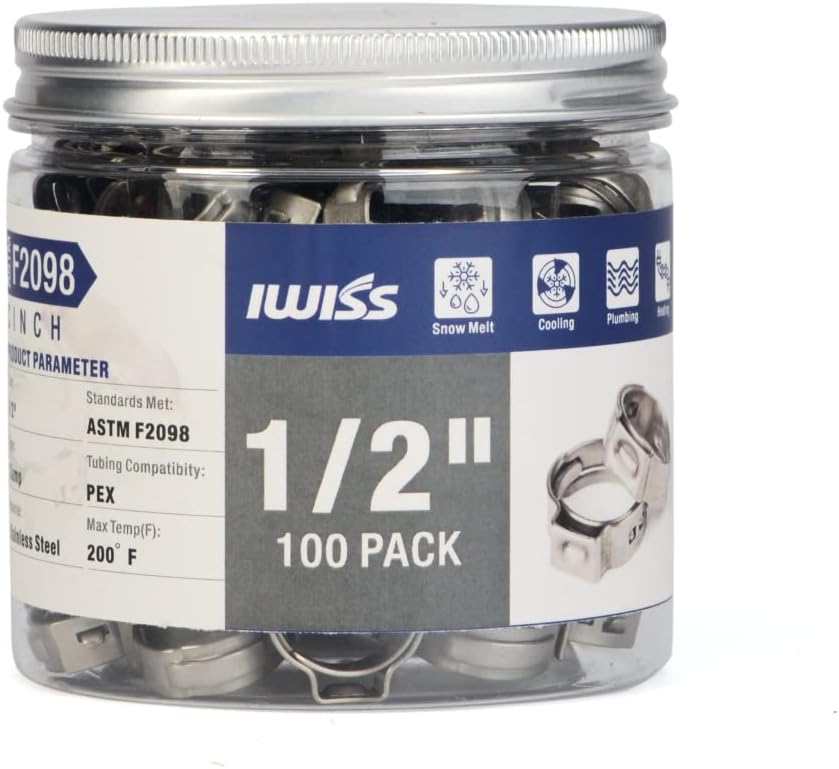 iCrimp 1/2-inch PEX Stainless Steel Clamp Cinch Rings,Crimp Pinch Fitting Tools-100pcs Packed