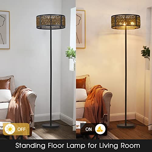 Zhizenl Floor Lamp, Standing Lamp, 40 W E26 Vintage Tall Floor Lamp With Rattan Lampshade, Farmhouse Mid Century Modern Floor Lamp, Simple Floor Lamps For Living Room/Bedroom #TOP1