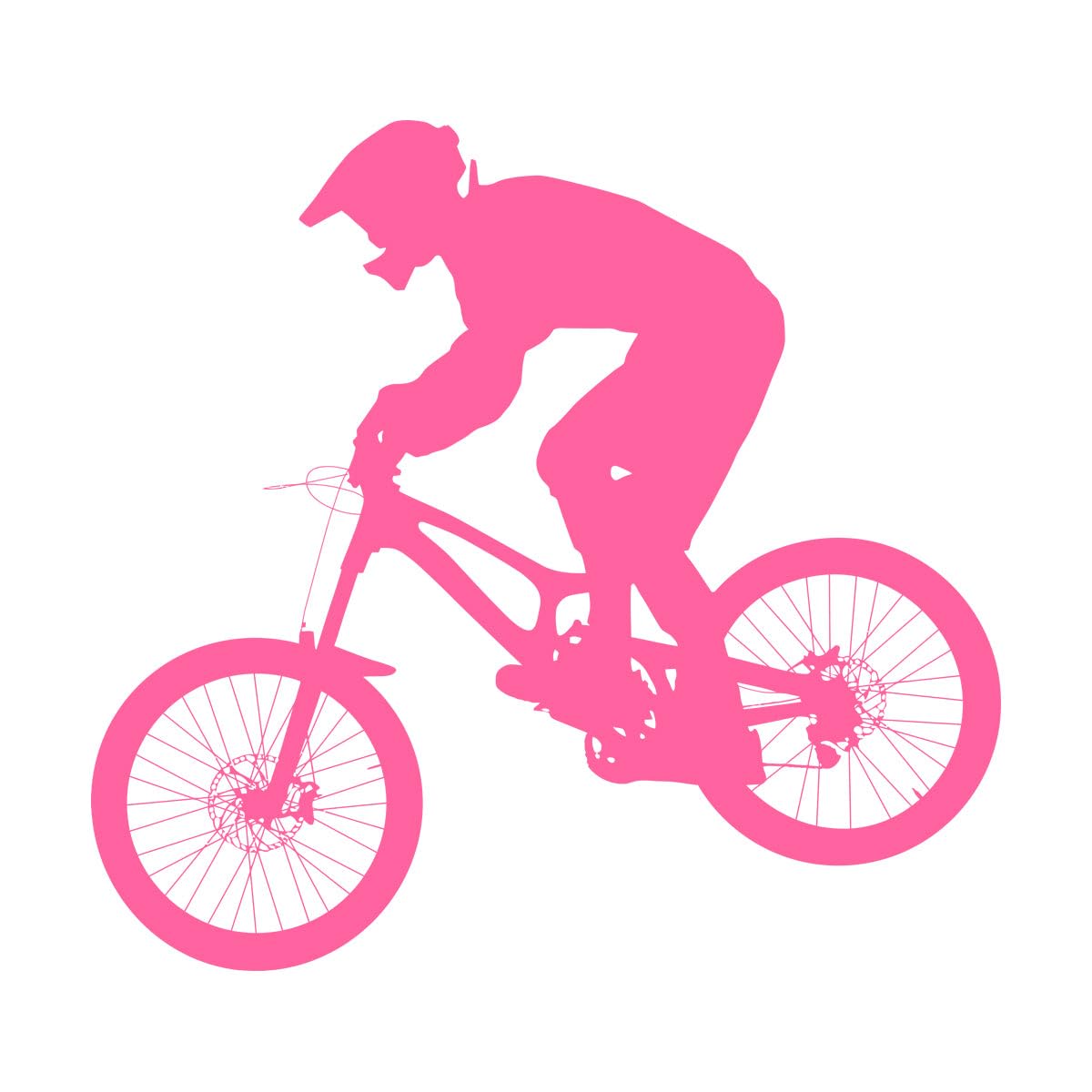 Wall Vinyl Sticker Decor Athlete Rider On Bike Mountain Biking 54x57.8cm Multiple Size Options L-Pink