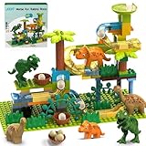 JIXIn Dinosaur Marble Runs for Kids 4-8 - Building Blocks Compatible with DUPLO Lego Sets - 125 PCS Classic Big Blocks for Toddlers Ages 3-5 - Montessori Learning STEM Toys