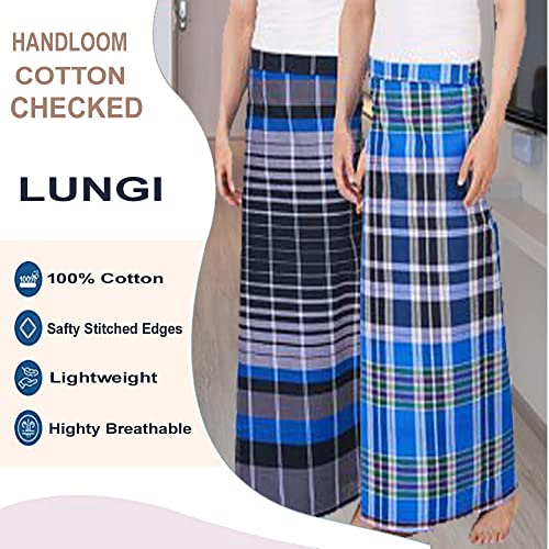 AnNafi® Dhoti/Sarong Coverups/Wrap For Men | 100% Cotton Indian Traditional Lungi Checked Design Dress | Long Sarong Cover Ups For The Beach | 3 Handloom Piece Combo Pack Comfortable4