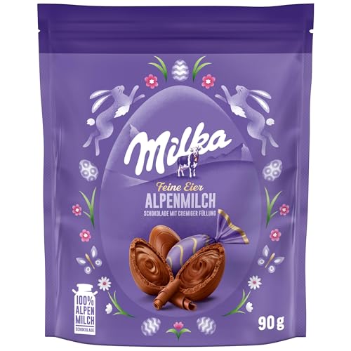 Milka Feine Eier Alpenmilch Zartschmelzende Osterschokoladen-Eier aus 100 Prozent Alpenmilch-Schokolade 90g