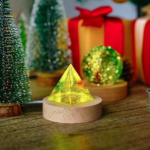 Image of ZEERSHEE 2Pcs Led Wood Display Stand for 3D Crystal Glass 2.7in Resin Art Light Wooden Lamp Base for Crystals LED Round Display Pedestal