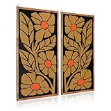 Cinnvoice 2 Pcs Floral Wall Art Mid Century Modern Flowers Wall Decor Wooden Boho Abstract Flowers Poster Print Botanical Painting Hanging Decor for Bedroom Living Room Office (Rectangle,Floral)