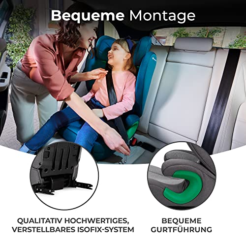 Kinderkraft JUNIOR FIX2 I-SIZE Kindersitz 15-36kg, Kinderautositz mit Isofix, Gruppe 2/3, 100-150 cm, Einstellbare Rückenlehne und Kopfstütze, spezielle Sicherheitssysteme, Leicht zu tragen, Grau