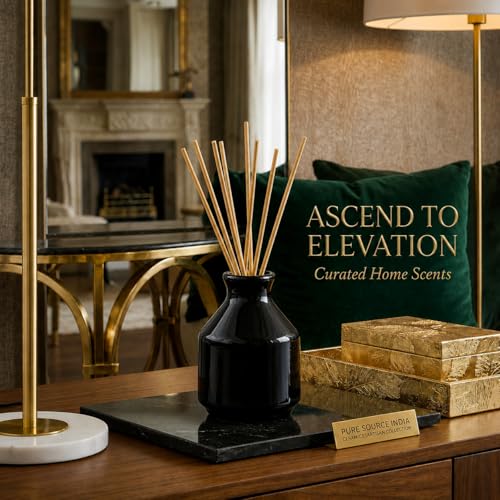 Image of Pure Source India Elegant Ceramic Reed Diffuser Pot - Decorative Aroma Diffuser Vase for Living Rooms, bedrooms, bathrooms, Offices, and entryways (Black)
