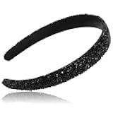 Rhinestone Headband Women Girls Fashion Handmade Black Crystal Diamond Bling Headbands Hair Hoops Sparkle Glitter Beaded Jeweled Hairband Hair Accessories