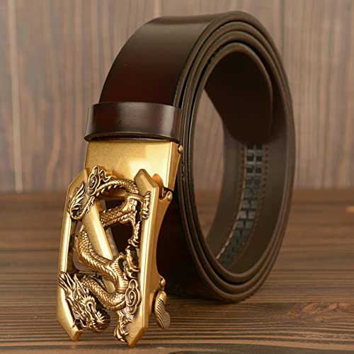 Men's Genuine Leather Ratchet Belt with Dragon Engraved Gold Automatic Buckle - 1 3/8" Trim to Fit4