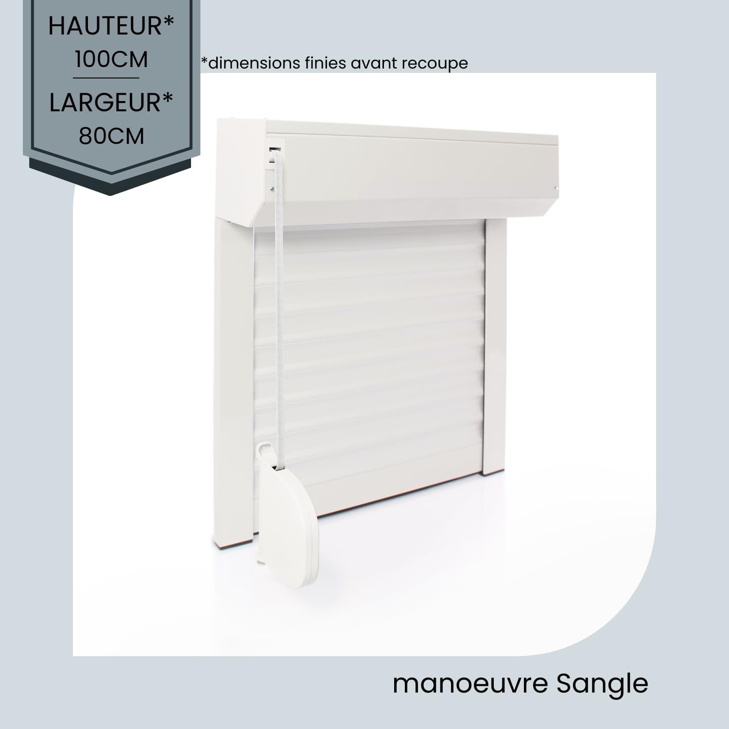 Persiana enrollable manual, correa ajustable de aluminio, 100 x 80 cm, color blanco, montaje fácil, para ventana
