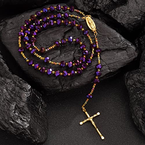 Crystal Bead Rosary Handmade Elegant Necklace Stainless Steel Beads with Our Lady of Holy Mary Medal and Crucifix Cross Spiritual Talisman for Women Girls4