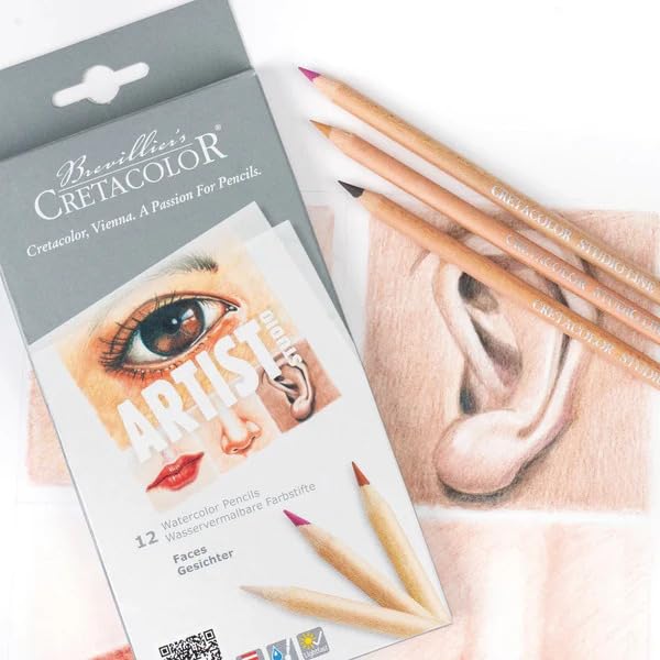Image of BRUSTRO Artist Wiro Watercolour Paper Pad, 300 GSM, A4(8.3x11.7 in),25% Cotton, Cold Pressed,15 Sheets with Cretacolor Studio Watercolor Pencil, Skin Tones, Set of 12|Ideal for Drawing,Painting